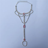 Pink Crystal Ring Claw Chain Ladies Ankle Chain Jewelry