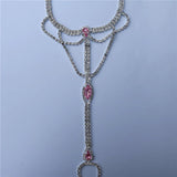 Pink Crystal Ring Claw Chain Ladies Ankle Chain Jewelry