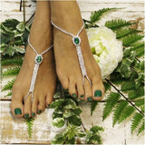 Vintage Green Gem Crystal Point Ring Foot Chain