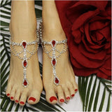 Boho Ruby Toe Anklets Rhinestone Ankle Chains Women's Crystal Anklets
