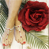 Boho Ruby Toe Anklets Rhinestone Ankle Chains Women's Crystal Anklets