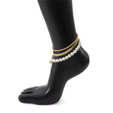 3Pcs/Set Multilayer Chain Anklet Set for Women Twist chain pearls Leg Chai