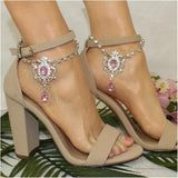 Pink Gemstone Pendant Anklet Rhinestone Ankle Chain Summer Beach Sandals