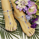 Boho Amethyst Rhinestone Toe Ring Sandals