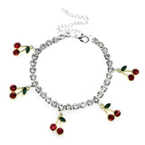 Bohemian Rhinestone Cherry Ankle Bracelet Tennis Chain Anklet