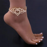 Rhinestone Double Heart Cross Anklet for Women