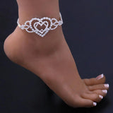 Rhinestone Double Heart Cross Anklet for Women
