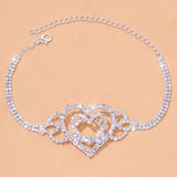 Rhinestone Double Heart Cross Anklet for Women
