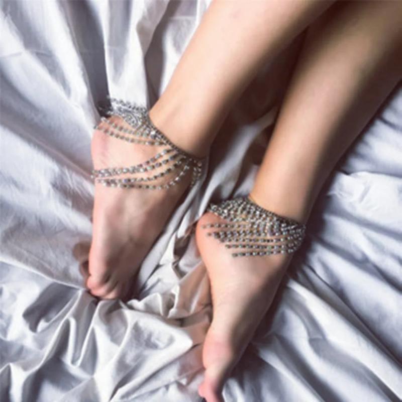 Rhinestone Tassel Anklet Chain Crystal Bracelet