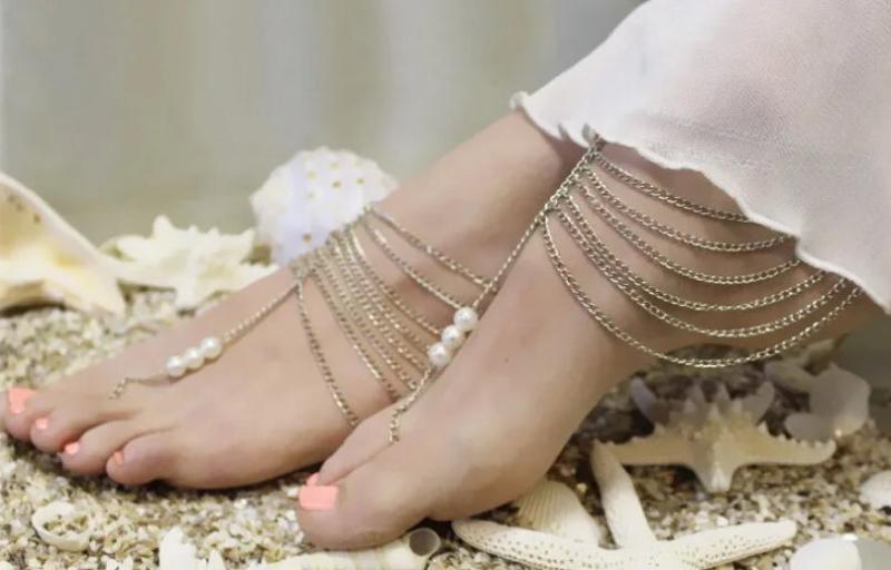 Multilayer Silver Chain Toe Anklet for Women Beach Barefoot Sandals