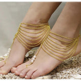 Multilayer Silver Chain Toe Anklet for Women Beach Barefoot Sandals