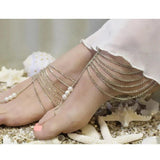 Multilayer Silver Chain Toe Anklet for Women Beach Barefoot Sandals