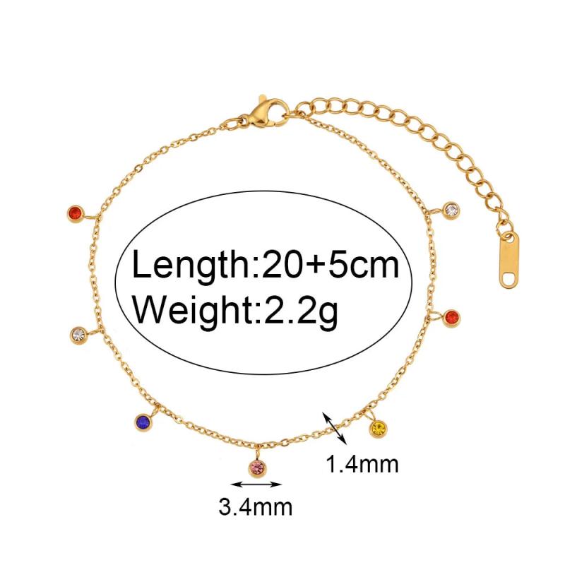 Stainless Steel Anklet with Zircon Chain Bijoux