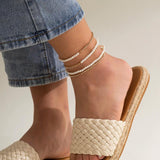 Layered Pearl Beads Snake Chain Anklet with Charms