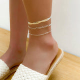 Layered Pearl Beads Snake Chain Anklet with Charms