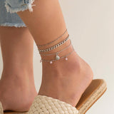 Layered Pearl Beads Snake Chain Anklet with Charms