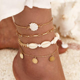 Bohemian Shell Coin Tassel Anklet Set