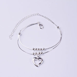 Silver-Plated Peach Heart Couch Anklet Female Double Layer Leg Chain