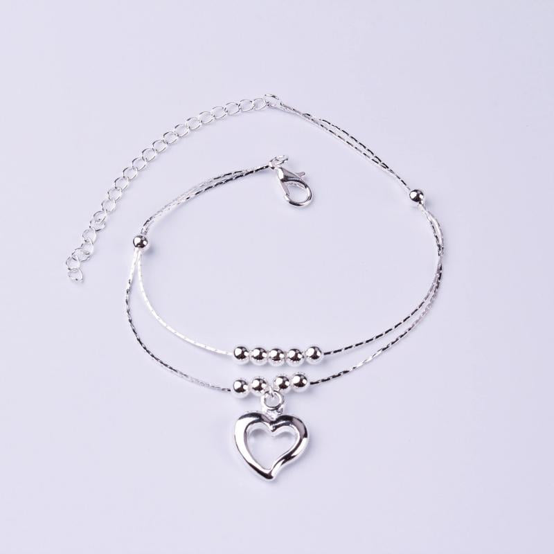 Silver-Plated Peach Heart Couch Anklet Female Double Layer Leg Chain