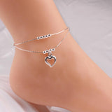 Silver-Plated Peach Heart Couch Anklet Female Double Layer Leg Chain