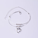 Silver-Plated Peach Heart Couch Anklet Female Double Layer Leg Chain