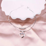 Silver-Plated Peach Heart Couch Anklet Female Double Layer Leg Chain