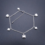 Heart Kitty Charm Stainless Steel Anklet 9-11 Inches
