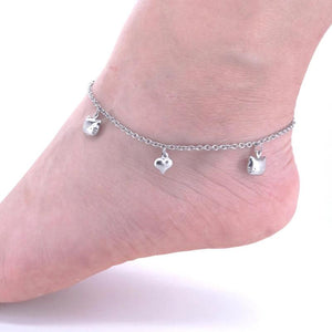 Heart Kitty Charm Stainless Steel Anklet 9-11 Inches