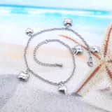Heart Kitty Charm Stainless Steel Anklet 9-11 Inches