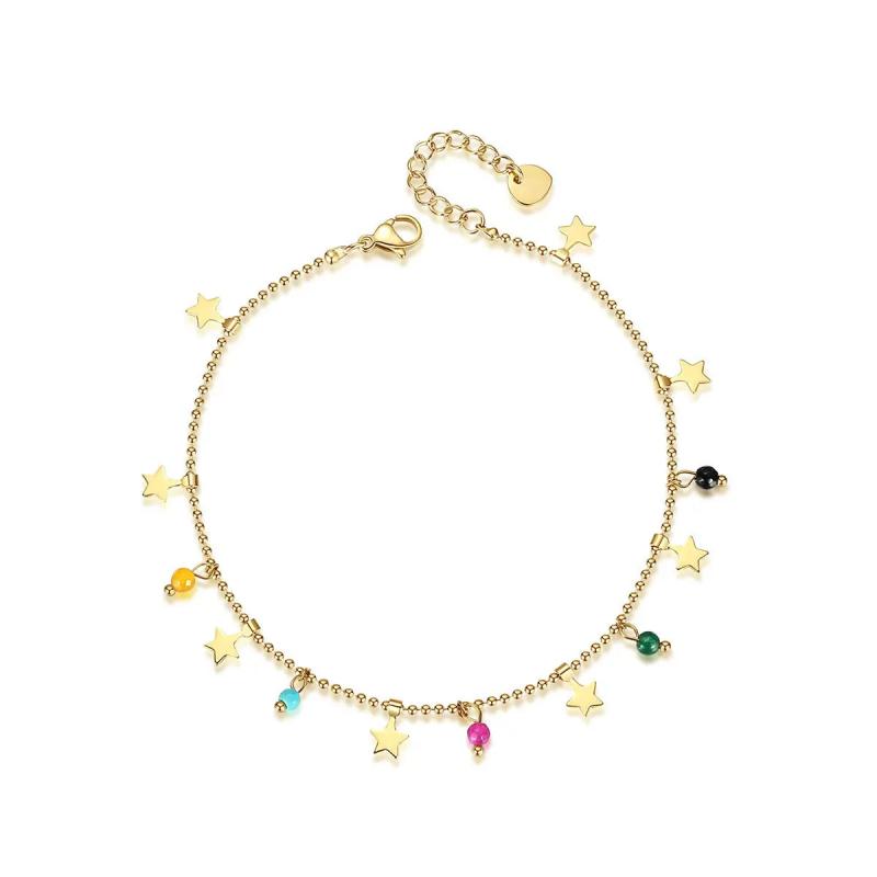 Crystal Star Charms Stainless Steel Anklet, Foot Jewelry Tarnish Plated