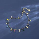 Crystal Star Charms Stainless Steel Anklet, Foot Jewelry Tarnish Plated