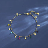 Crystal Star Charms Stainless Steel Anklet, Foot Jewelry Tarnish Plated