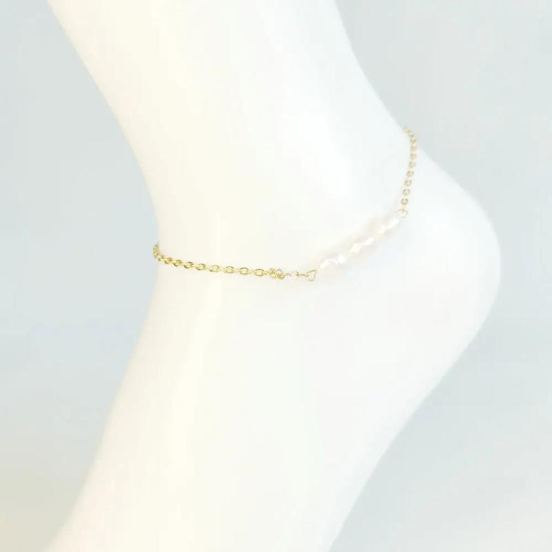 Dainty 18K Plated Pearl Anklet for Women