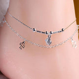 Fish Silver 925 Beads Anklets Double Chain Beads For Women 20+5CM Long
