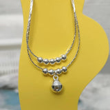 Fish Silver 925 Beads Anklets Double Chain Beads For Women 20+5CM Long