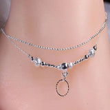 Fish Silver 925 Beads Anklets Double Chain Beads For Women 20+5CM Long