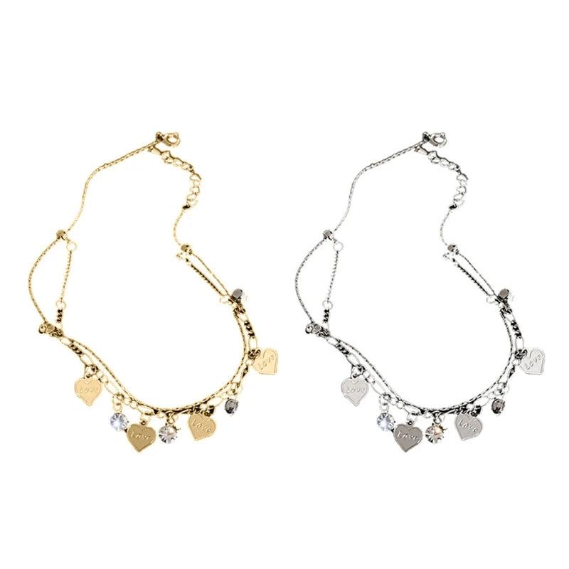 Two Layer Anklet Ankle Bracelet with Heart Charm T8DE