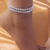 Yellow Silver Rhinestone Anklet Charm for Women