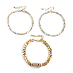 Rhinestone Anklets For Women 3 Pieces Ankle Bracelet Female Feet Jewelry