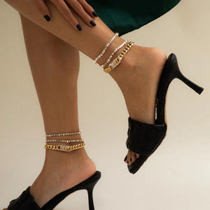 Rhinestone Anklets For Women 3 Pieces Ankle Bracelet Female Feet Jewelry
