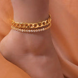Yellow Silver Rhinestone Anklet Charm for Women