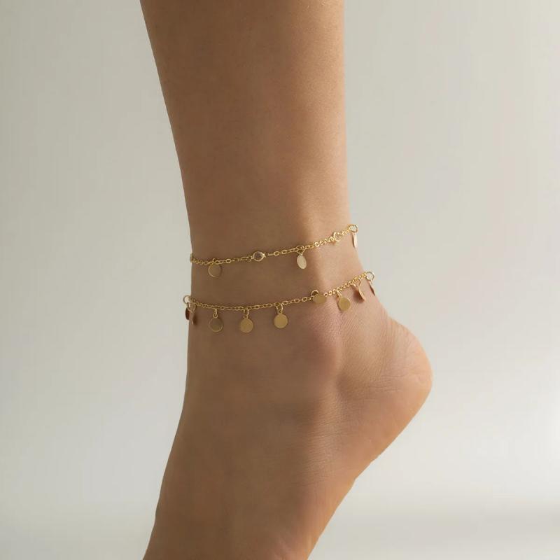 Sequin Tassel Pendant Anklets for Women Summer Beach Foot Jewelry