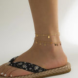 Sequin Tassel Pendant Anklets for Women Summer Beach Foot Jewelry