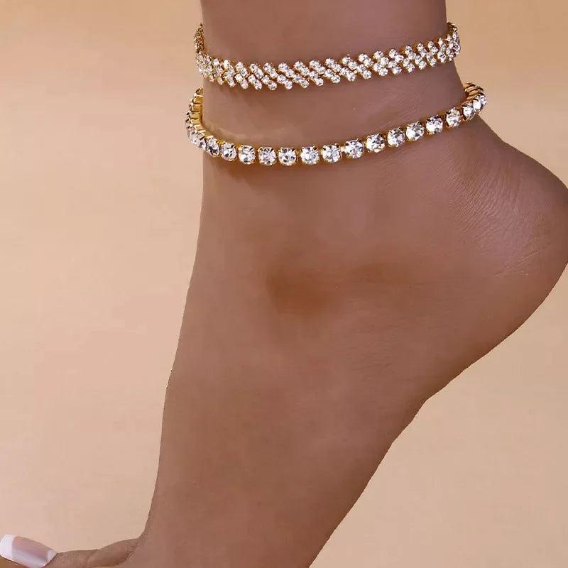 Yellow Silver Rhinestone Anklet Charm for Women
