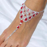 Red Water Drop Anklet Charm Silver Rhinestone Anklets for Women