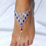 Red Water Drop Anklet Charm Silver Rhinestone Anklets for Women