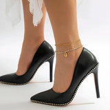 Rhinestone Tennis Chain Anklet Set with Shell Pendant