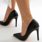 Rhinestone Tennis Chain Anklet Set with Shell Pendant
