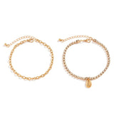 Rhinestone Tennis Chain Anklet Set with Shell Pendant
