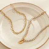 Rhinestone Tennis Chain Anklet Set with Shell Pendant